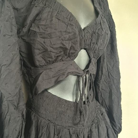 Princess Polly Needed Me Black Swiss Dot Cut Out Waist Balloon Sleeve Romper - Picture 8 of 12